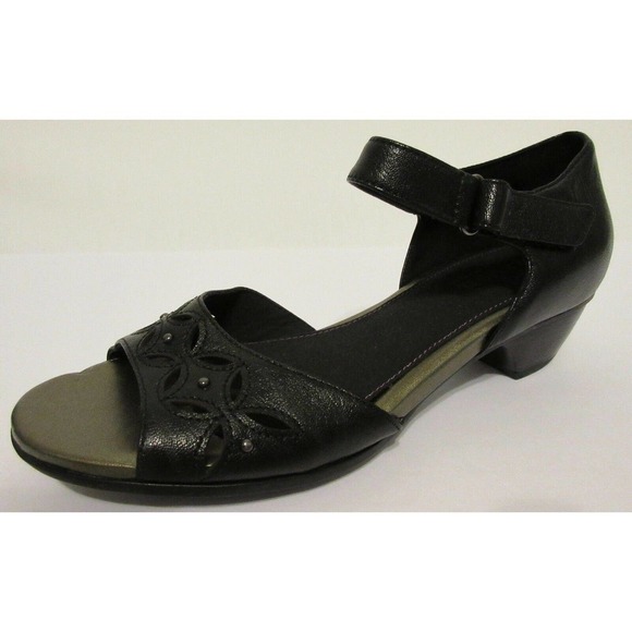 Aravon Sofia Hook Loop Leather AAO05BK Black Sandals Shoes 8.5 AA Women's $139 - Picture 9 of 12
